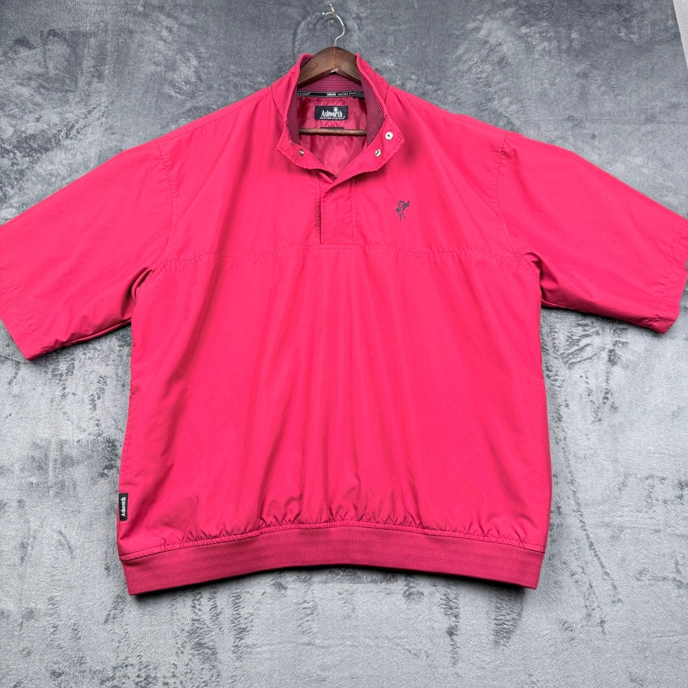 Ashworth Windbreaker Golf Vest Mens L Red Short Sleeve Water Resistant Excellent